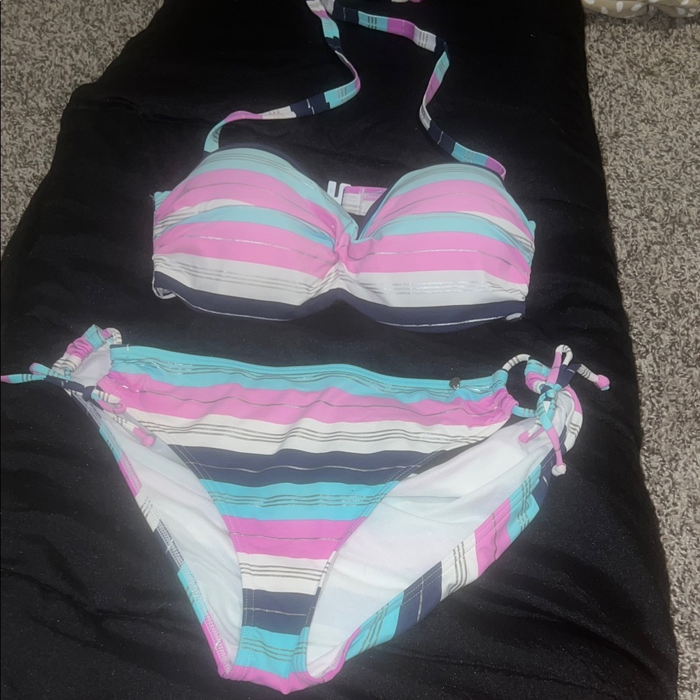 Striped Pink and Blue Bikini Set